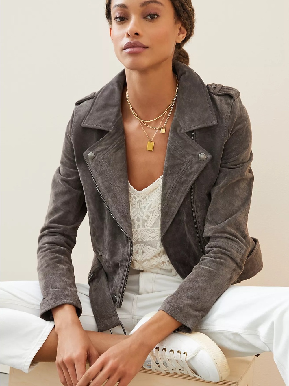 Blank NYC Suede Moto Jacket in Charcoal Gray
